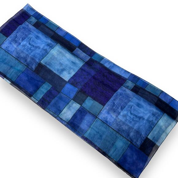 Blue Color Block Rectangle Scarf - Picture 2 of 2